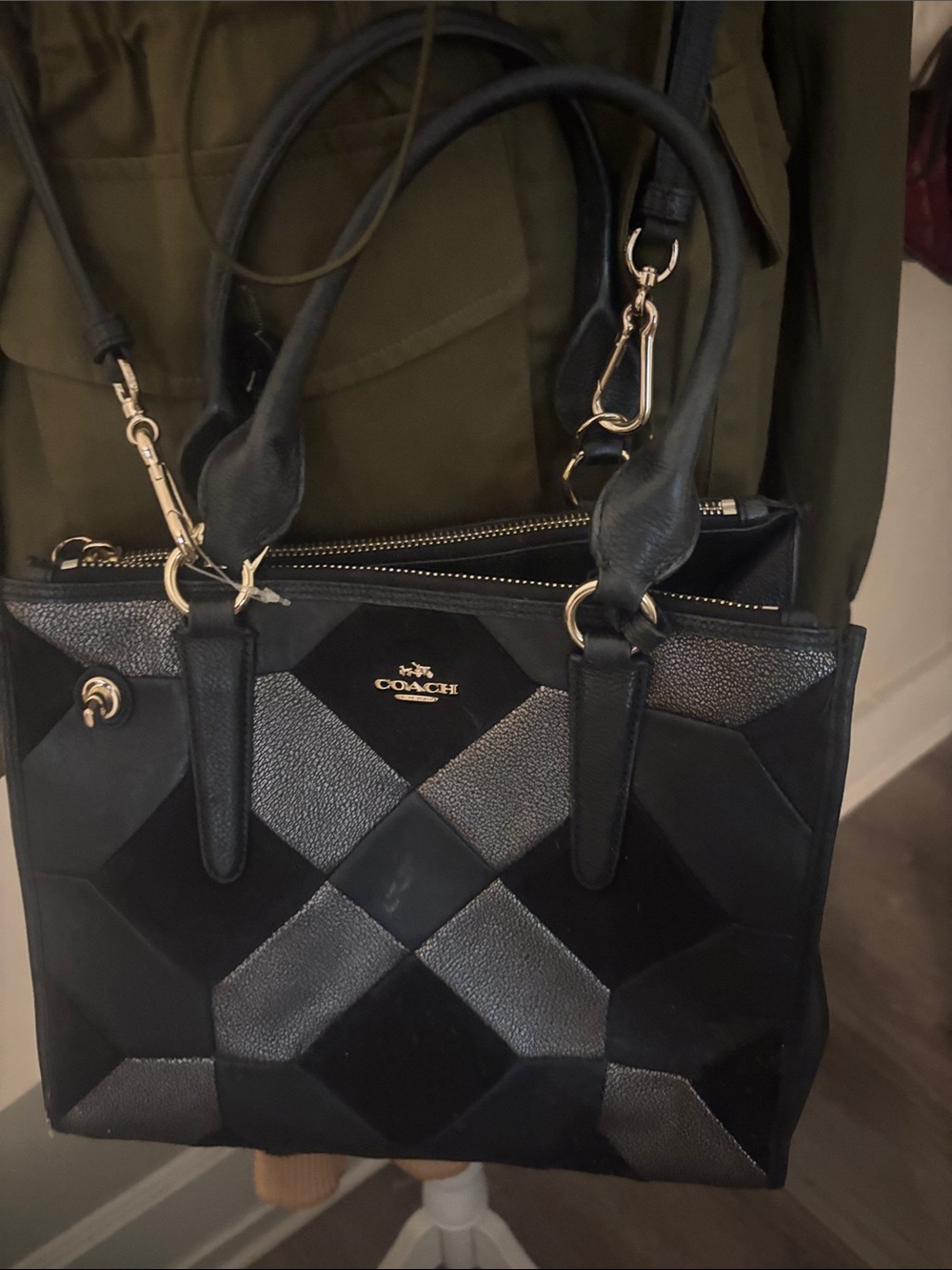 COACH Black Patchwork Satchel with Gold Hardware